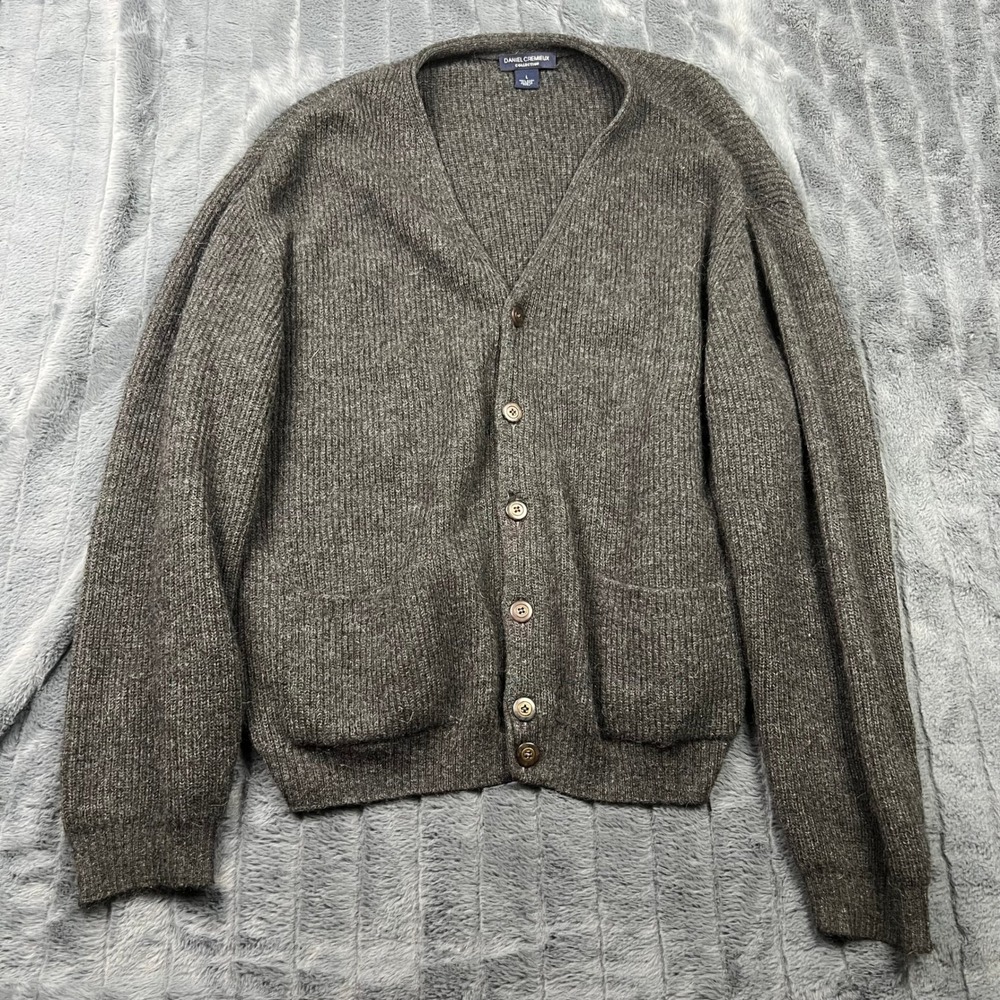 Daniel Cremieux Collection 100% Baby Alpaca Cardigan Sweater Mens Large Grey